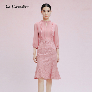 新款 夏季 水光钉珠淑女绣花蕾丝鱼尾连衣裙 Koradior拉珂蒂时尚