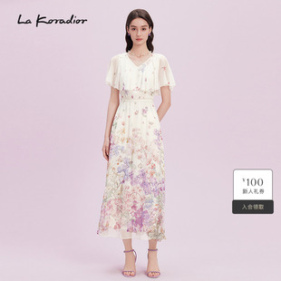 Koradior拉珂蒂真丝桑蚕丝晕染印花连衣裙 艺术家联名款