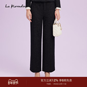 Koradior拉珂蒂商场同款 裤 时尚 新款 格纹直筒气质西装 高腰长裤