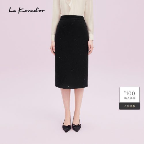 【商场同款】La Koradior拉珂蒂女秋新款高腰亮片针织包臀半身裙