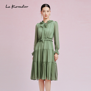 桑蚕丝 气质花边领层叠洋装 早新款 裙 Koradior拉珂蒂女春季