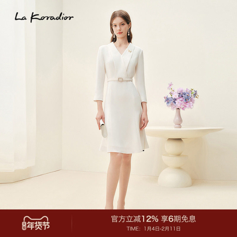 【进口三醋酸】La Koradior拉珂蒂商场同款春季连衣裙白色长裙子,女装/女士精品,连衣裙,淘宝优惠券,粉丝福利购,淘宝优惠卷