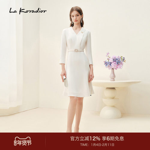 【进口三醋酸】La Koradior拉珂蒂商场同款春季连衣裙白色长裙子