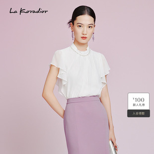 100桑蚕丝简约短袖 lakoradior拉珂蒂夏季 真丝上衣女 重磅真丝