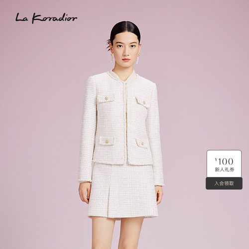 La Koradior拉珂蒂简约秋季气质女显瘦通勤法式香风钉珠短外套