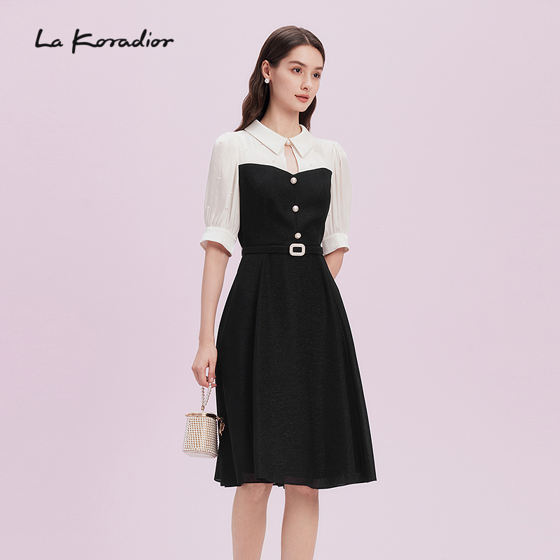 【进口三醋酸】La Koradior拉珂蒂2025商场同款拼接奢雅连衣裙