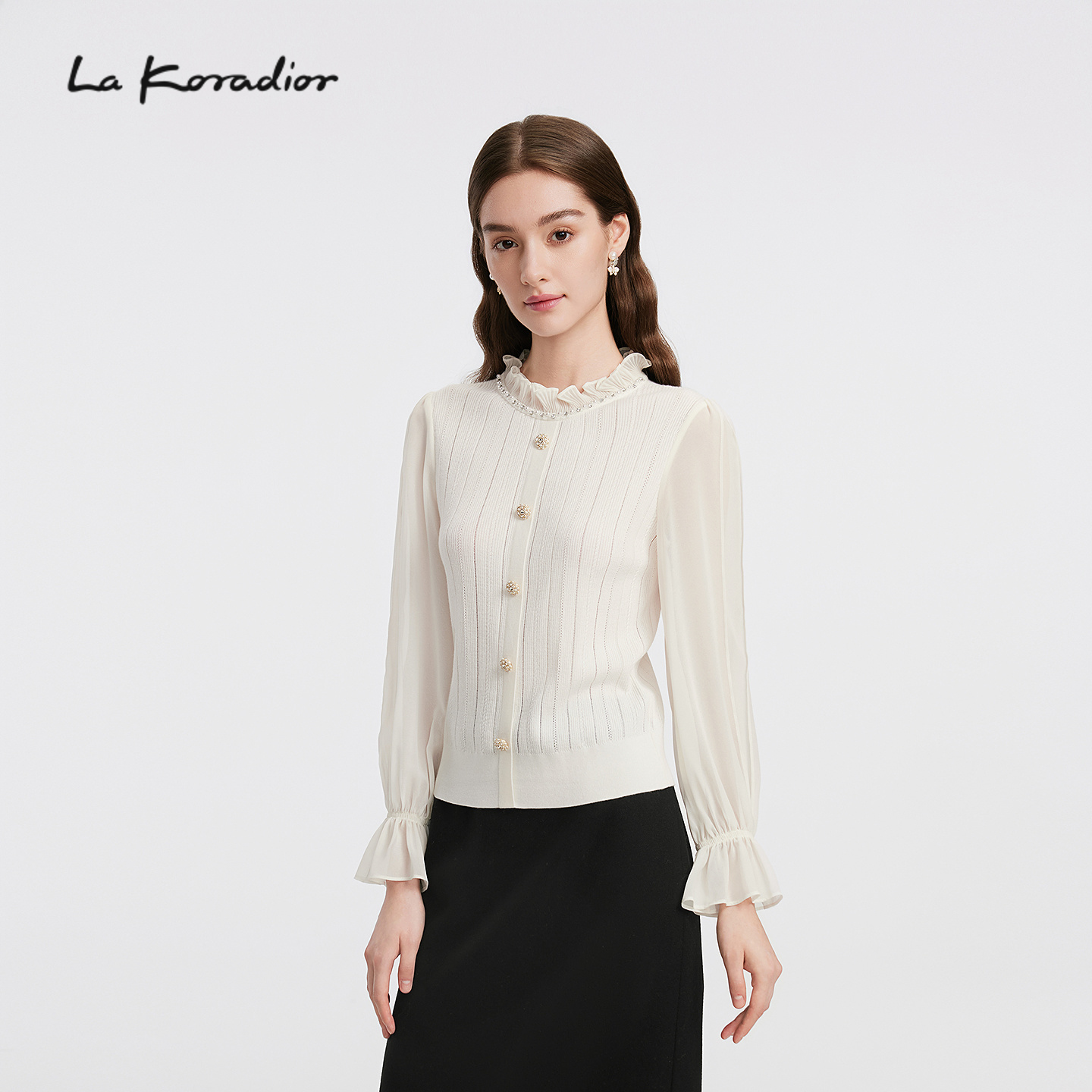 【羊毛】La Koradior拉珂蒂秋商场同款法式优雅桑蚕丝气质女上衣