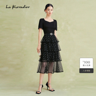 波点短袖 通勤新款 蛋糕裙收腰显瘦a字连衣裙 Koradior拉珂蒂夏季