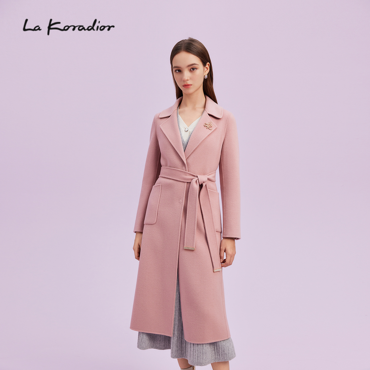 【山羊绒100】Lakoradior拉珂蒂优雅秋冬新款气质中长款毛呢大衣