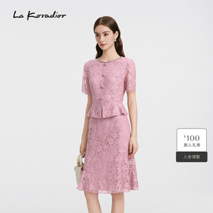 秋商场同款 通勤时尚 花卉蕾丝雅致连衣裙女 Koradior拉珂蒂新款