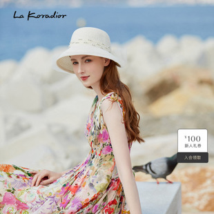 V领无袖 新款 夏季 印花休闲连衣裙 Koradior拉珂蒂气质女商场同款