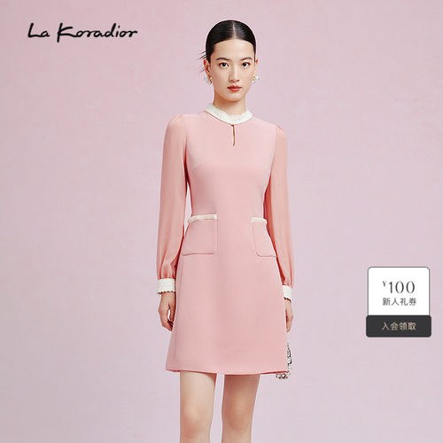 【进口三醋酸】La Koradior拉珂蒂春季早长袖连衣裙收腰长袖短裙