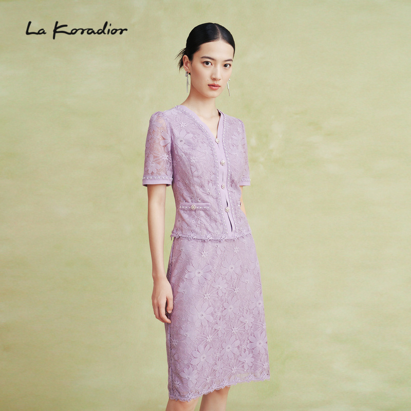 [商场同款]La Koradior拉珂蒂夏季通勤中式国风蕾丝气质小衫上衣
