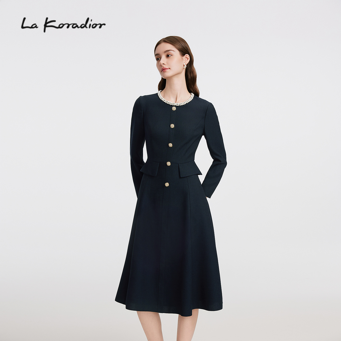 【商场同款】Lakoradior拉珂蒂秋新款法式复古收腰裙摆连衣裙