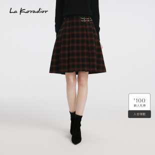 英伦风格 气质2025秋冬新款 Lakoradior拉珂蒂时尚 纹半身裙 羊毛