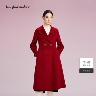 气质收腰双排扣中长款 Koradior拉珂蒂女秋冬新款 大衣 羊毛