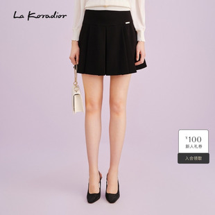 Koradior拉珂蒂半裙季 黑色高腰a字百褶裙半身裙 进口三醋酸