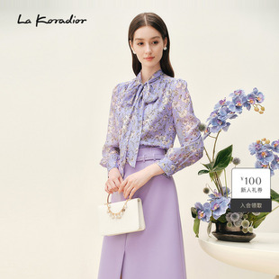 100桑蚕丝 柔雅碎花小衫 2025新款 女 Koradior拉珂蒂商场同款