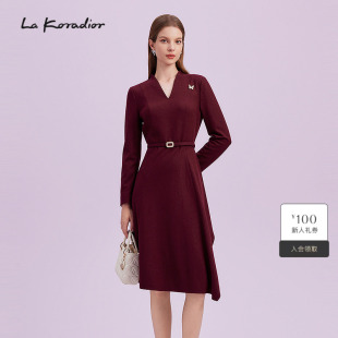 Koradior拉珂蒂商场同款 时尚 春季 气质羊毛连衣裙 新款 羊毛