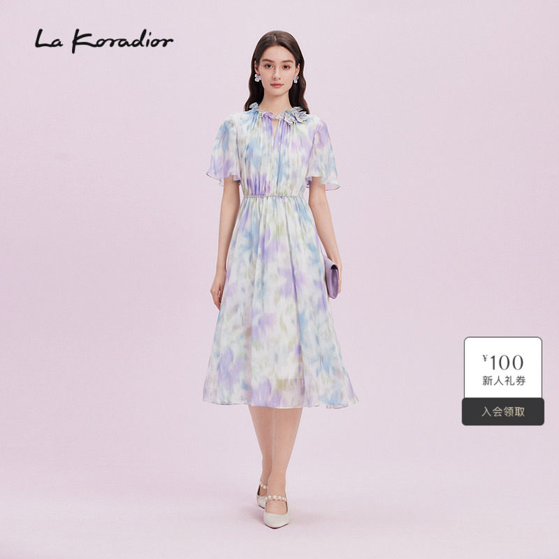 La Koradior拉珂蒂2025商场同款100桑蚕丝印花灵动真丝连衣裙女