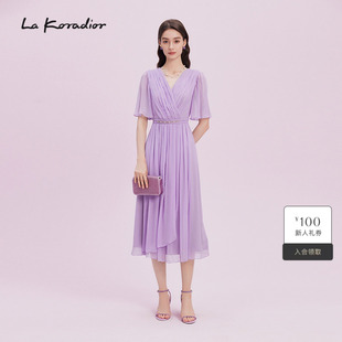 新款 Koradior拉珂蒂2025商场同款 100桑蚕丝连衣裙 重磅真丝