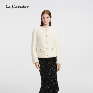 Lakoradior拉珂蒂名媛通勤25冬气质香风羊羔毛短外套 商场同款