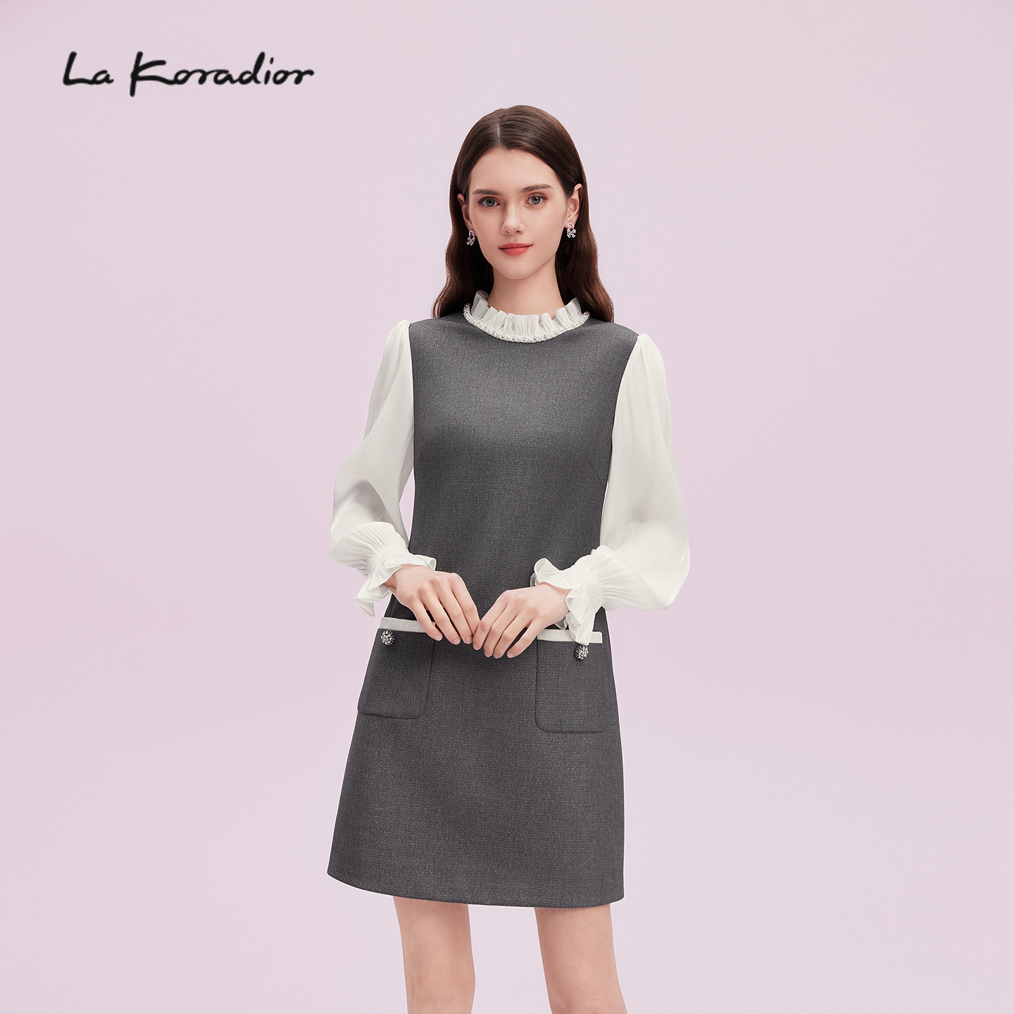 La Koradior拉珂蒂商场同款秋季复古优雅时尚法式洋装连衣裙女