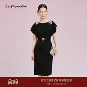 黑色荷叶边三醋酸裙子连衣裙 Koradior拉珂蒂夏季 精致社交