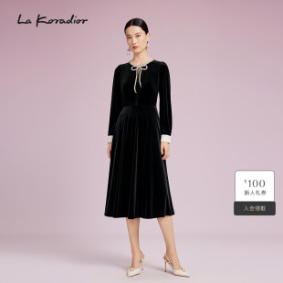 季 Koradior拉珂蒂商场同款 轻奢礼服连衣裙 进口浮光丝绒