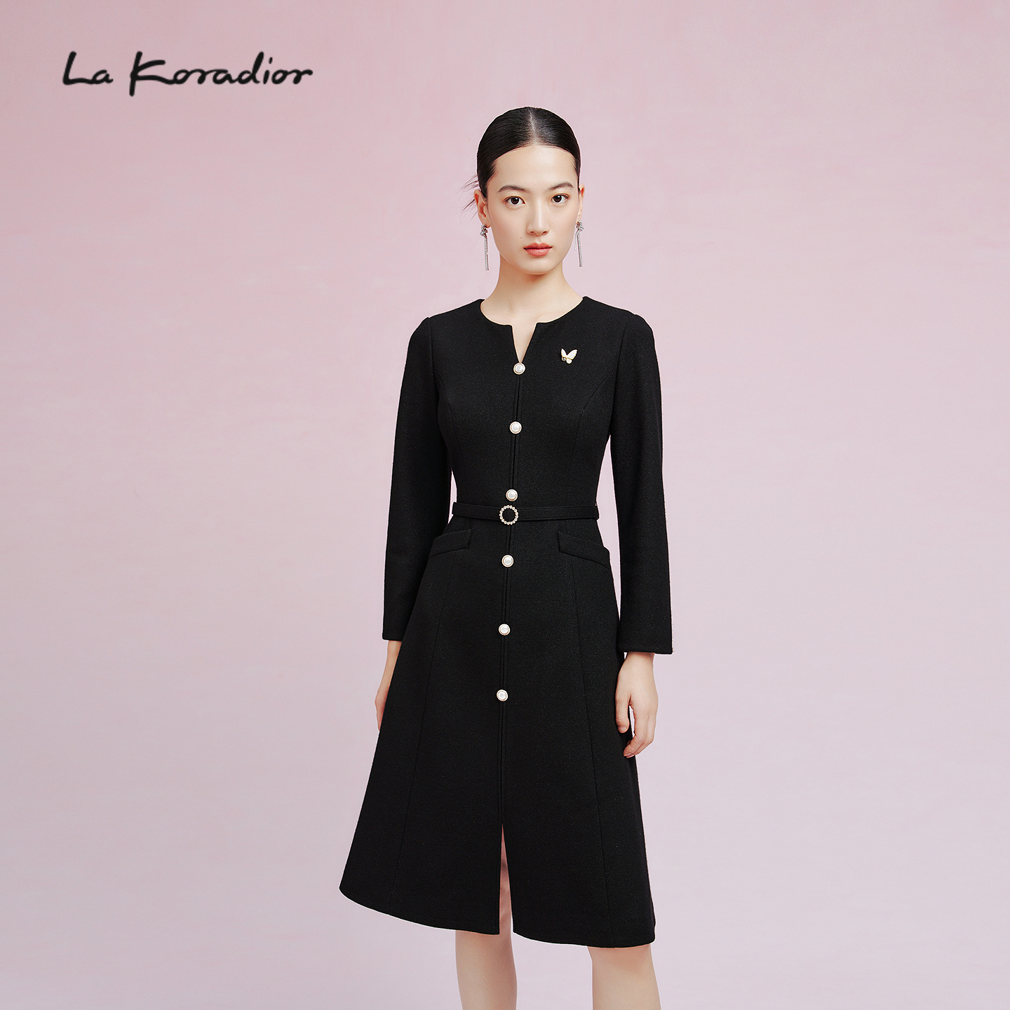 【商场同款】Lakoradior拉珂蒂减龄女秋冬新款气质收腰A字连衣裙