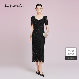 复古奢雅修身 法式 新款 收腰连衣裙女 Koradior拉珂蒂2025夏季