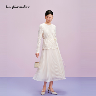 蕾丝拼接百褶连衣裙 Lakoradior拉珂蒂气质女秋冬新款 商场同款