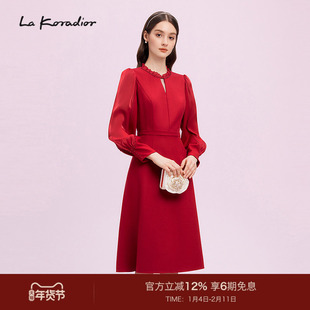 【羊毛】La Koradior拉珂蒂时尚早春新款拼接式洋装裙气质礼服裙