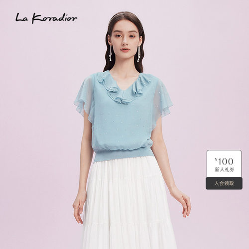 La Koradior拉珂蒂时尚简约2025商场同款新款短袖套头淑女上衣女