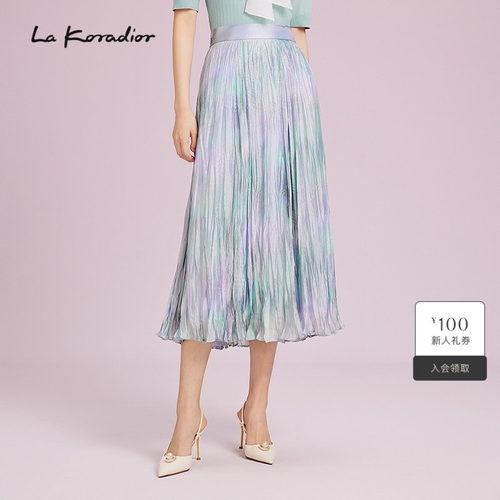 La Koradior拉珂蒂2025夏季新款晕染印花高腰气质半身裙女伞裙