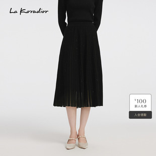 高腰显瘦亮片网纱A字百褶半身裙 Koradior拉珂蒂通勤女秋冬新款
