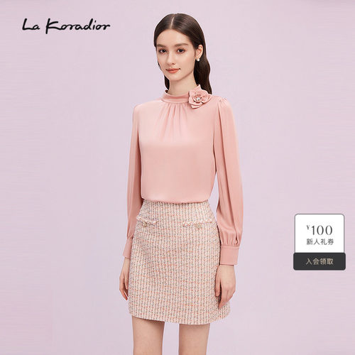 【桑蚕丝】La Koradior拉珂蒂商场同款2025花边领通勤上衣小衫女