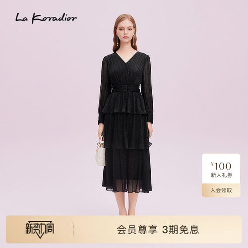 La Koradior拉珂蒂女显瘦修身通勤简约秋季层叠式法式洋装连衣裙