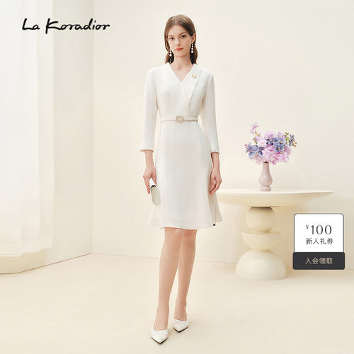 【进口三醋酸】La Koradior拉珂蒂商场同款春季连衣裙白色长裙子