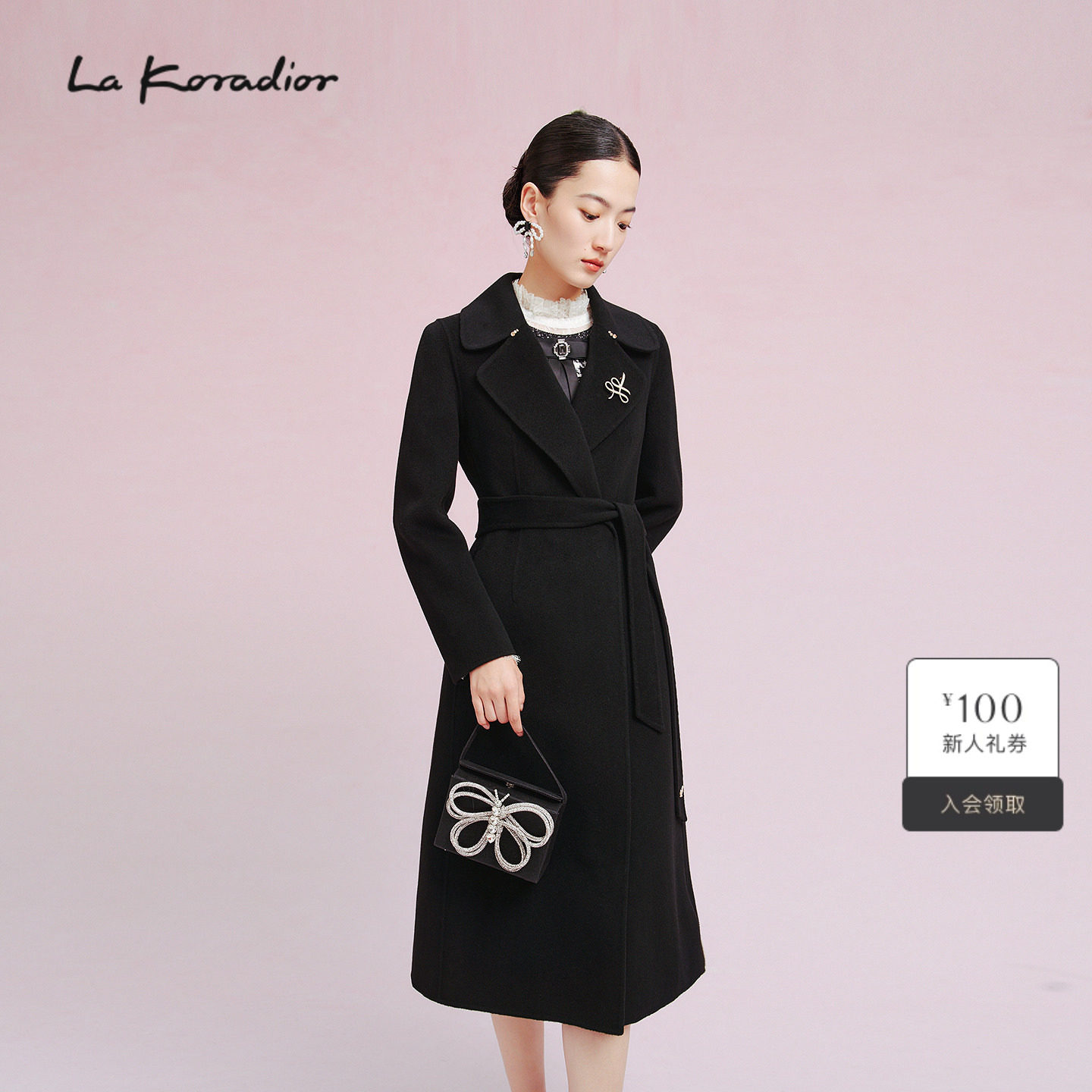 【羊绒100】Lakoradior拉珂蒂女秋冬新款气质修身中长款毛呢大衣