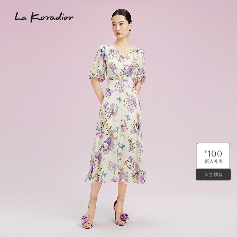 【重磅真丝】 Lakoradior拉珂蒂气质印花礼服裙丝绸连衣裙2025