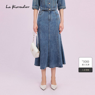 烫钻钉珠鱼尾牛仔半身裙女 2025新款 Koradior拉珂蒂商场同款