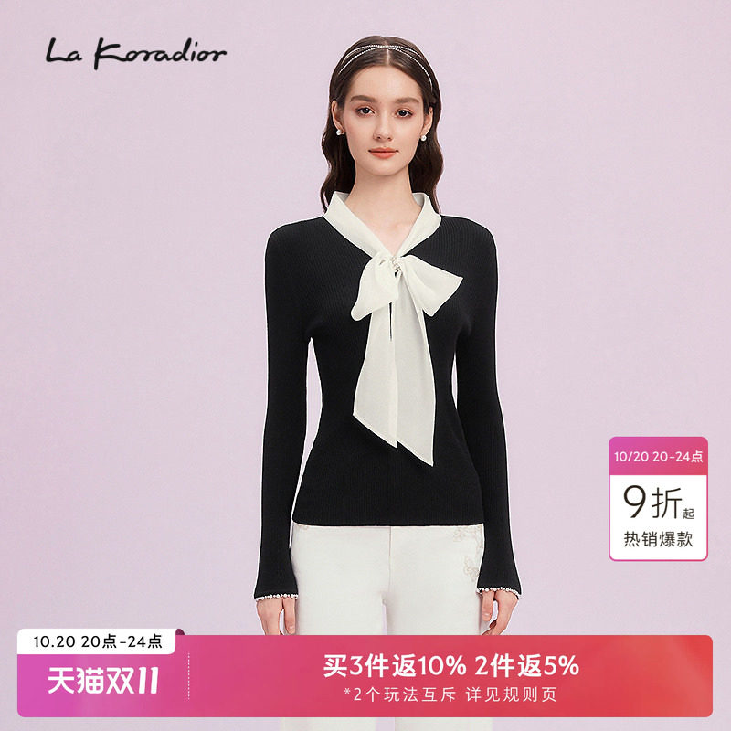 【羊毛】La Koradior拉珂蒂商场同款法式系带针织气质羊毛小衫女