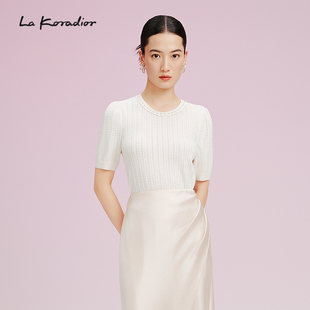 Lakoradior拉珂蒂夏季 減齡簡約釘珠時尚 奢雅套頭針織小衫 女 新款