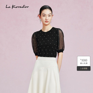 商场同款 灯笼袖 夏季 波点圆领针织衫 Koradior拉珂蒂女时尚