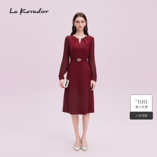 气质拼接百褶袖 Koradior拉珂蒂通勤秋新款 连衣裙 商场同款