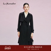 桑蚕丝 Koradior拉珂蒂春季 通勤新款 黑色质感过膝风衣外套