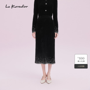 重工烫钻针织包臀半身裙 Lakoradior拉珂蒂优雅秋新款 商场同款