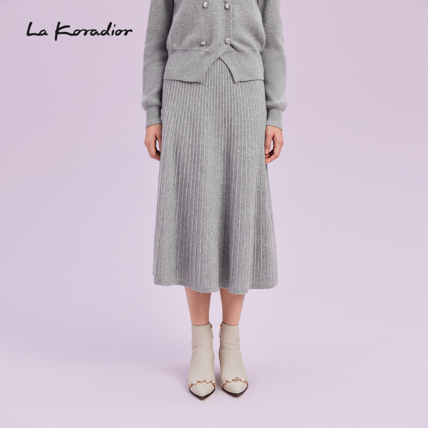 【商场同款】Lakoradior拉珂蒂女秋冬新款优雅气质高腰A字百褶裙