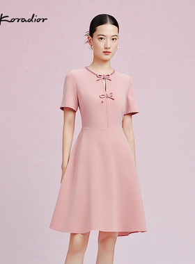【法式洋装裙】La Koradior拉珂蒂新款圆领短袖礼服裙a字连衣裙
